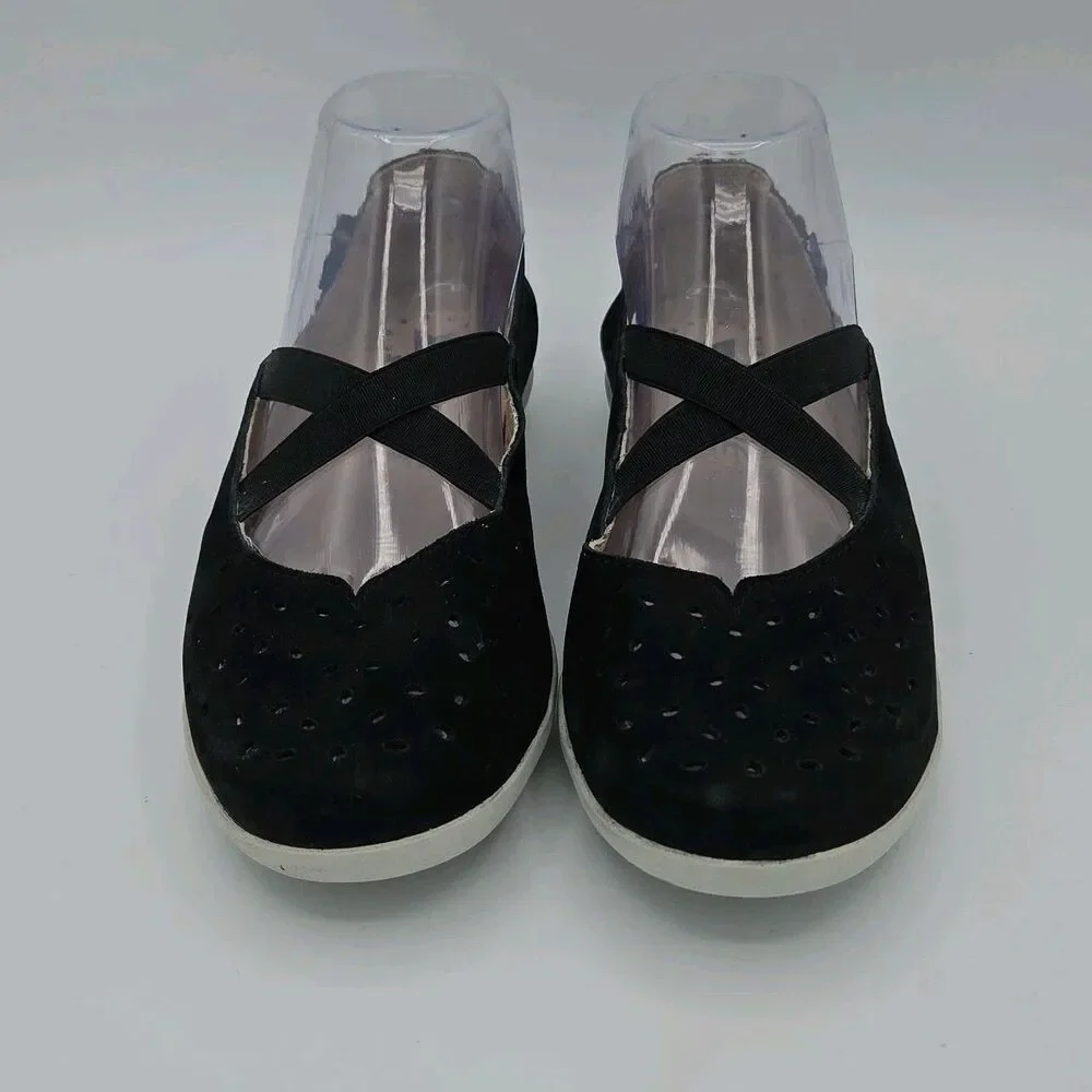 Mephisto Karla Perforated Ballet Flats Women Size 6.5 Black Suede Comfort Shoes